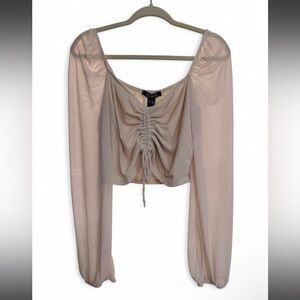 ‘Revamped’ Cream Sheer Mesh Cropped Top